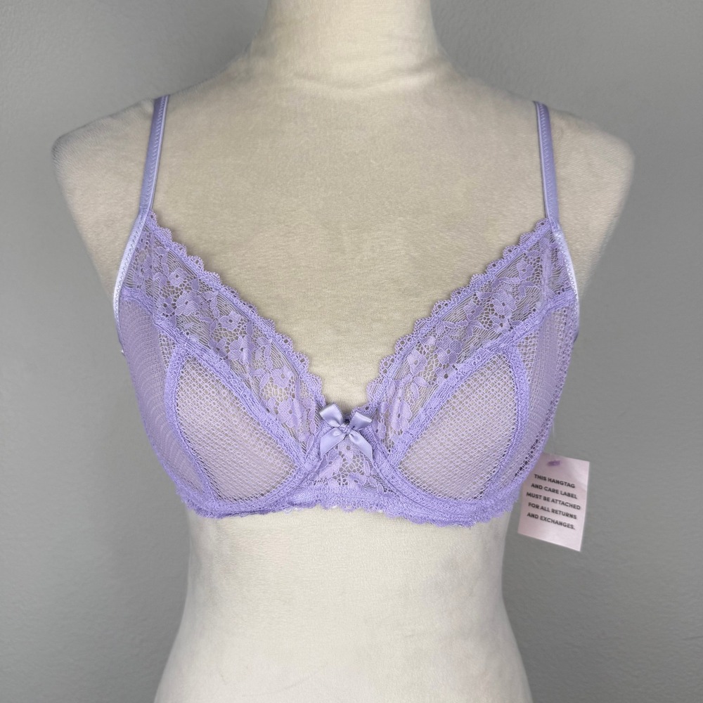 NWT Savage X Fenty Adam Selman Lacy Not Racy Lavender Lace Underwire Bra 36B